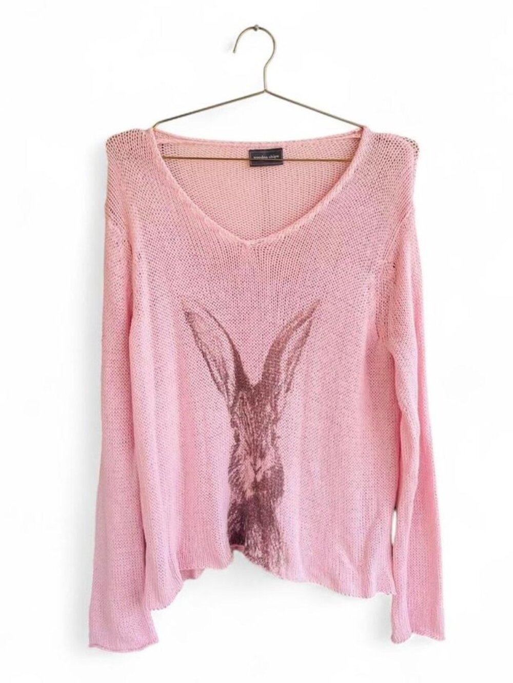 Wooden Ships Pink Lightweight Knit Sweater – Bunny Graphic Open Knit (Size XL)